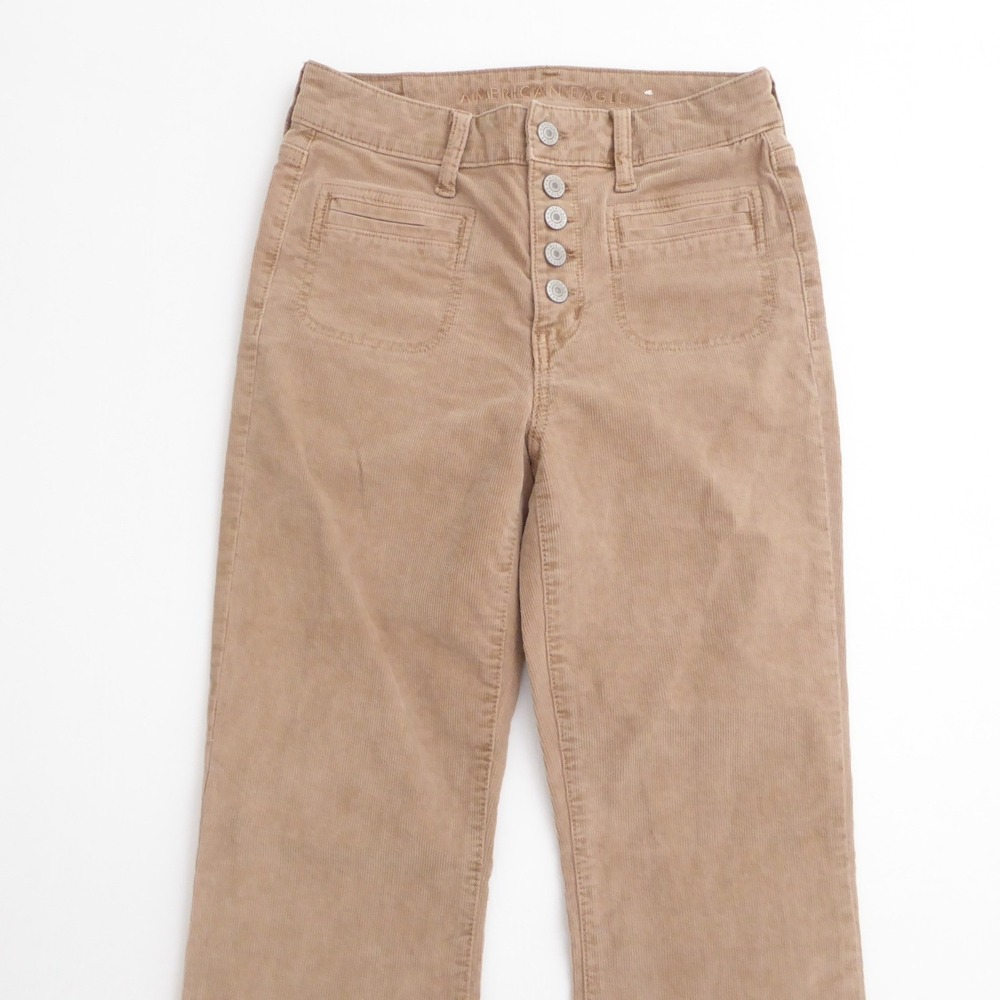 American Eagle Women Pants Tan Corduroy Flare Button Fly Size 2 - Picture 2 of 9